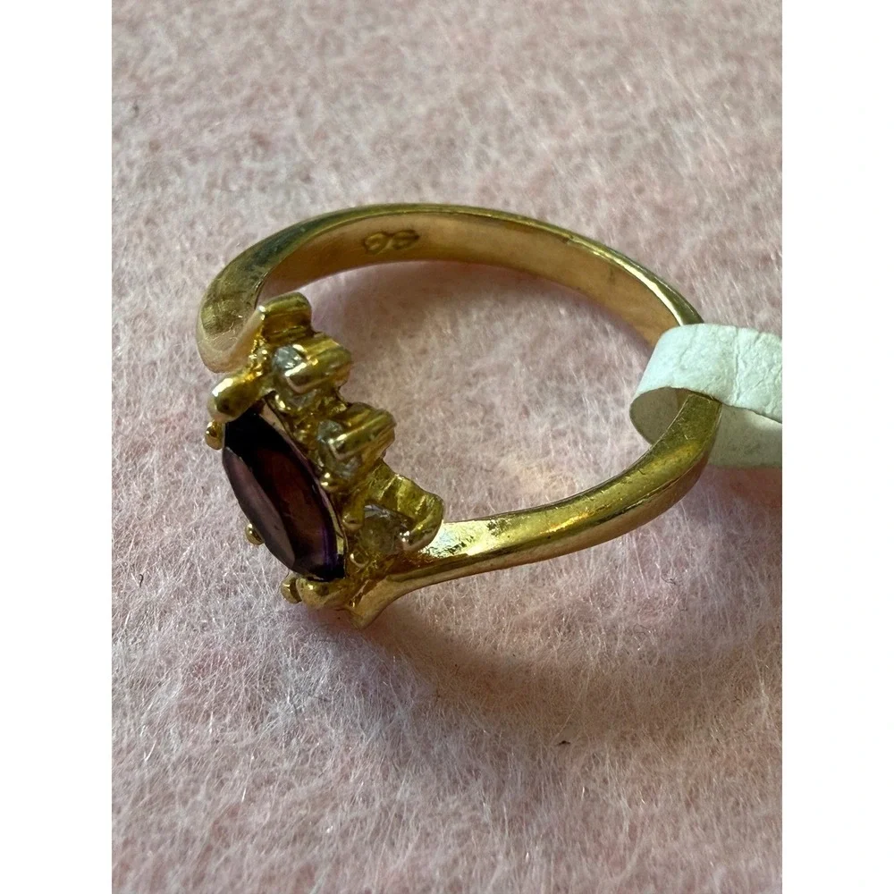 Vintage Gold Marquise size 6.5  amethyst Cocktail Ring Clear Accents signed BB‎